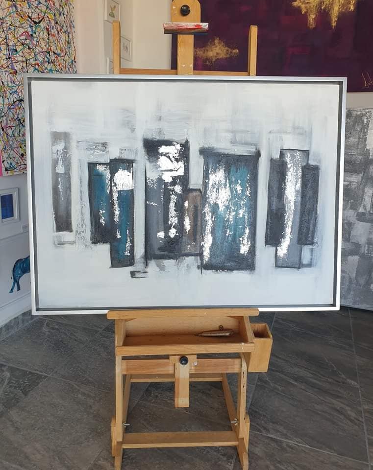 Abstract silver&blue squares