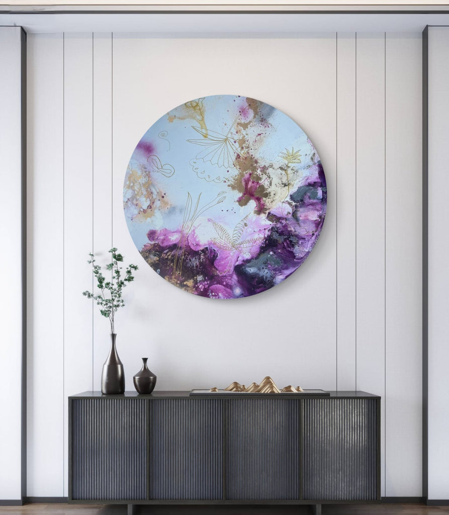 Abstracto morado lila con mariposa