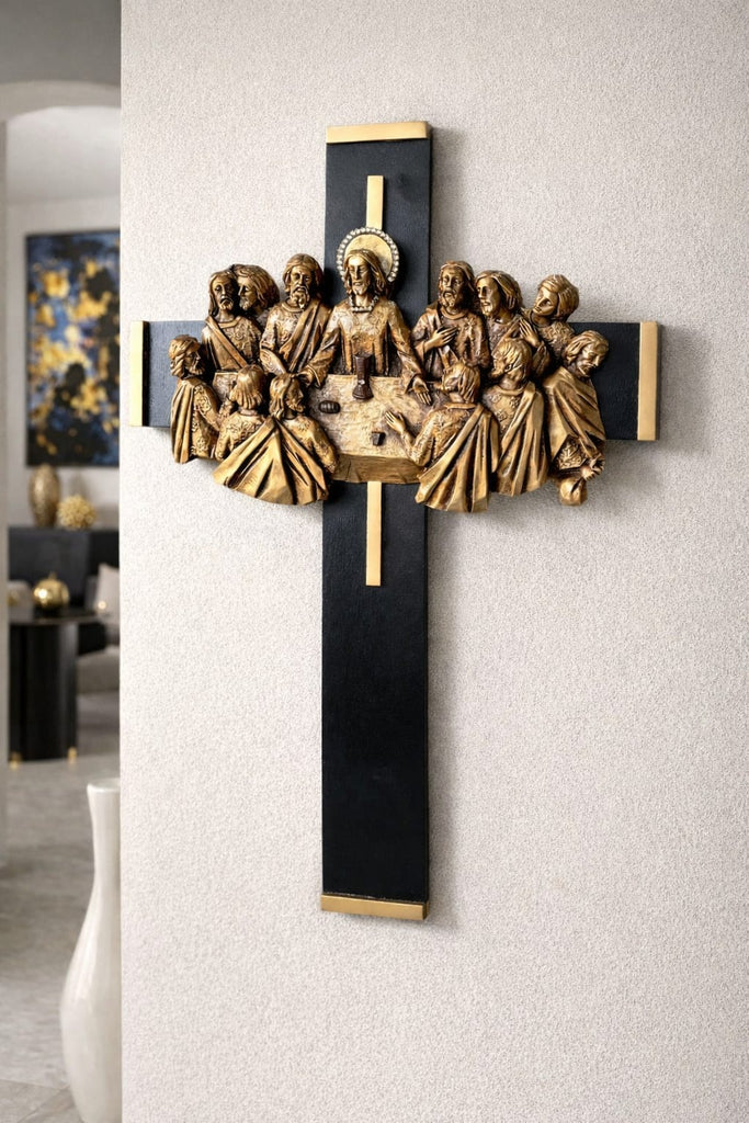Cruz/escultura Santa Cena acabado oro antigüo