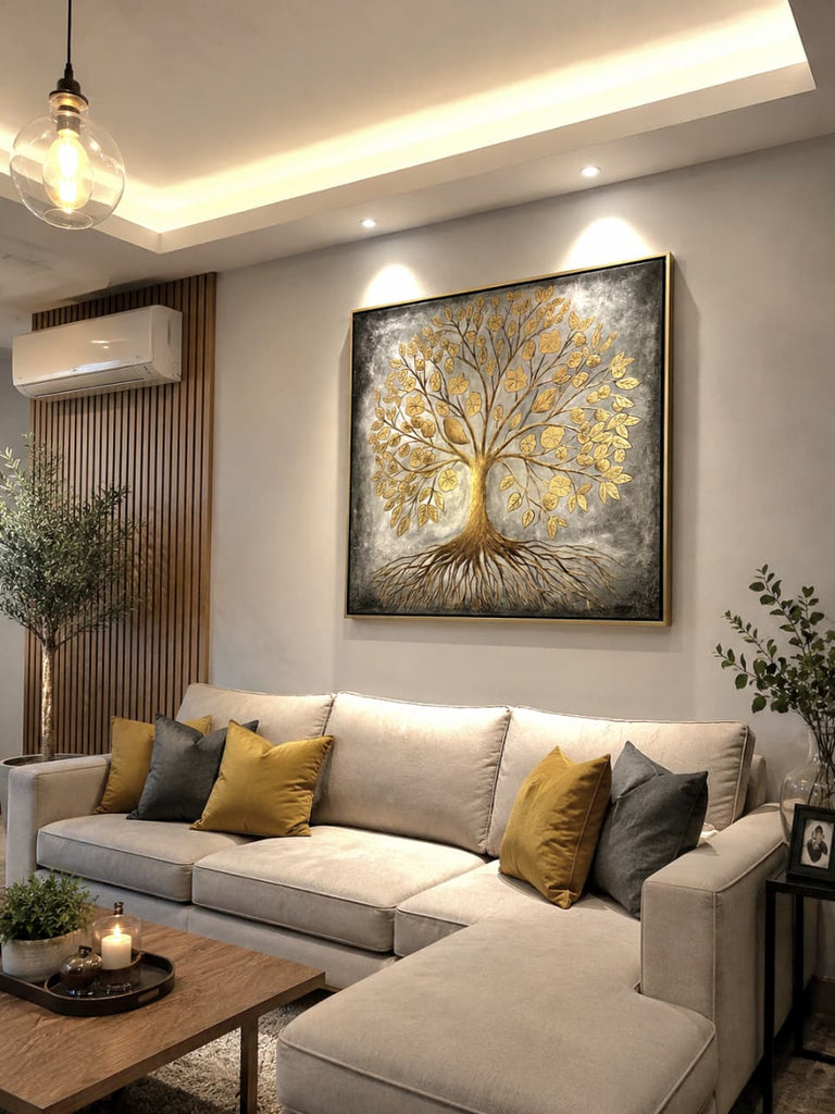 Arbol de la vida dorado fondo gris