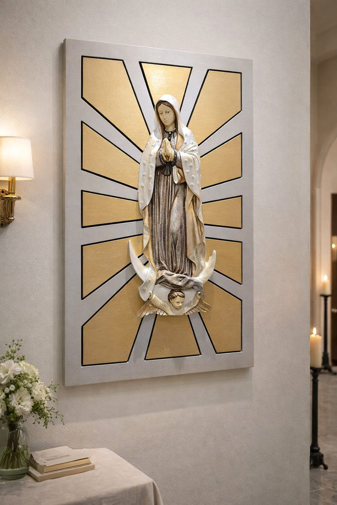 Virgen de Guadalupe cuadro/escultura dorado